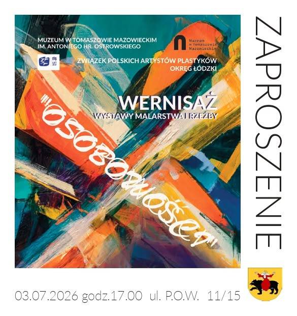 Na zdjęciu plakat wernisażu wystawy osobowości w Muzeum. na plakacie abstrakcja, jedna z prac