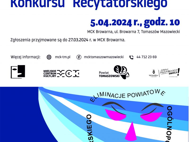 na zdjęciu plakat Eliminacji Powiatowych Ogólnopolskiego Konkursu recytatorskiego. Na plakacie logo konkursu