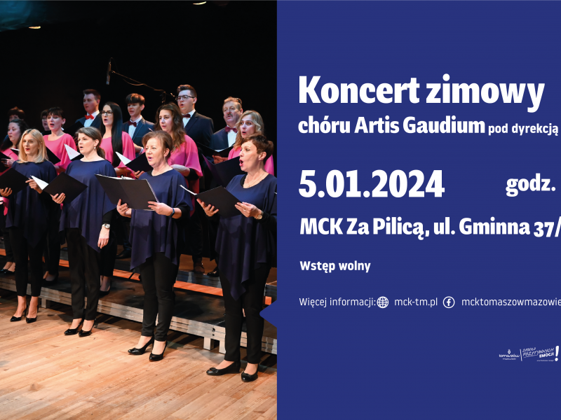 Na zdjęciu baner Koncertu zzimowego chóru Artis Gaudium. Na banerze zdjęcie chóru