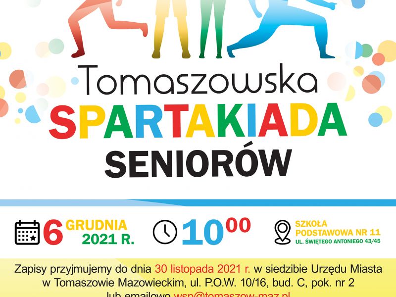 Zdjęcie przedstawia plakat Tomaszowskiej Spartakiady Seniorów> Na plakacie grafika ćwiczących gimnastykę postaci