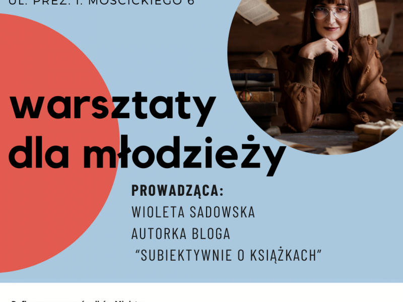 Na zdjęciu plakat warsztatów w MBP z blogerką książkową