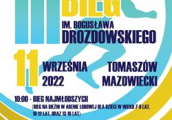 Na zdjęciu plakat Biegu im. Bogusława Drozdowskiego. Na plakacie sylwetka biegacza wersja graficzna