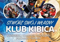 Na zdjęciu plakat Klubu Kibica podczas Pucharu Świata w Arenie Lodowej. Na plakacie zdjęcia zawodników i kibiców