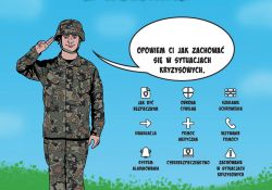 Na zdjęciu plakat programu Edukacja z wojskiem. Na plakacie salutujący żołnierz w mundurze polowym